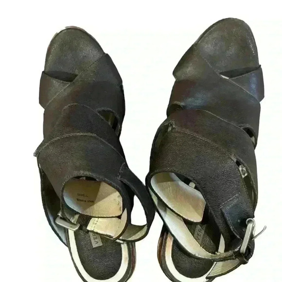 Vera Wang Lavender Platform Sandals Ankle Strap Studded Leather Black Size 7.5 - Picture 6 of 9